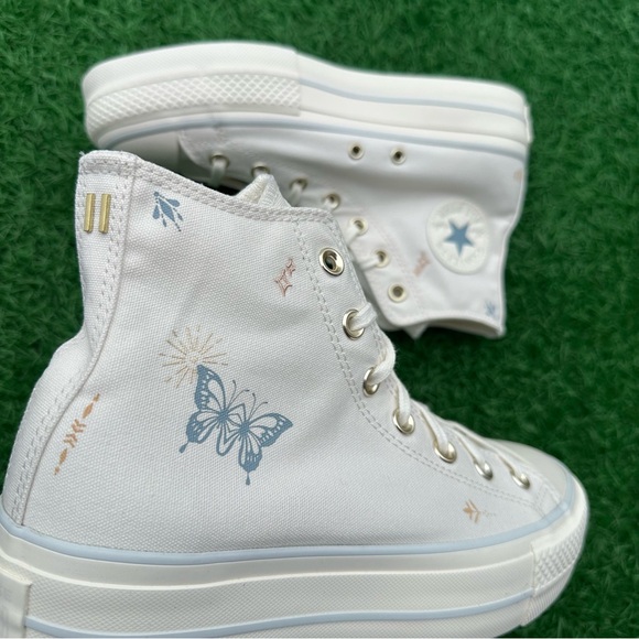 Converse Ctas Lift Platform High Top Vintage White / Cocoon Blue Tiny Tattoos - Picture 4 of 14